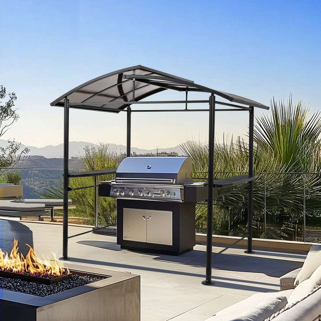 Pamapic Hardtop Grill Gazebo Canopy with 2-Tier Roof and Shelves