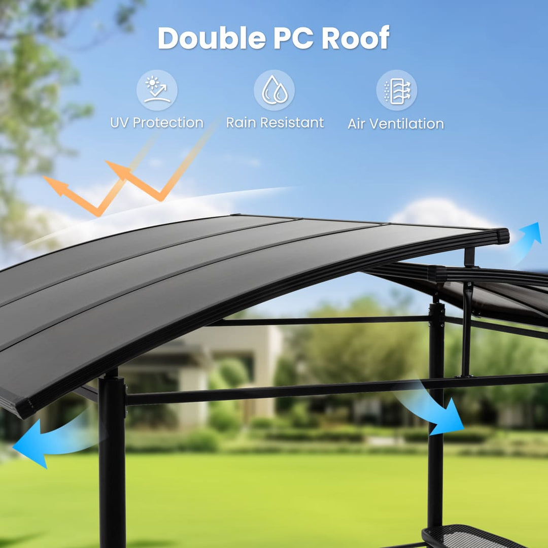 Pamapic Hardtop Grill Gazebo Canopy with 2-Tier Roof and Shelves