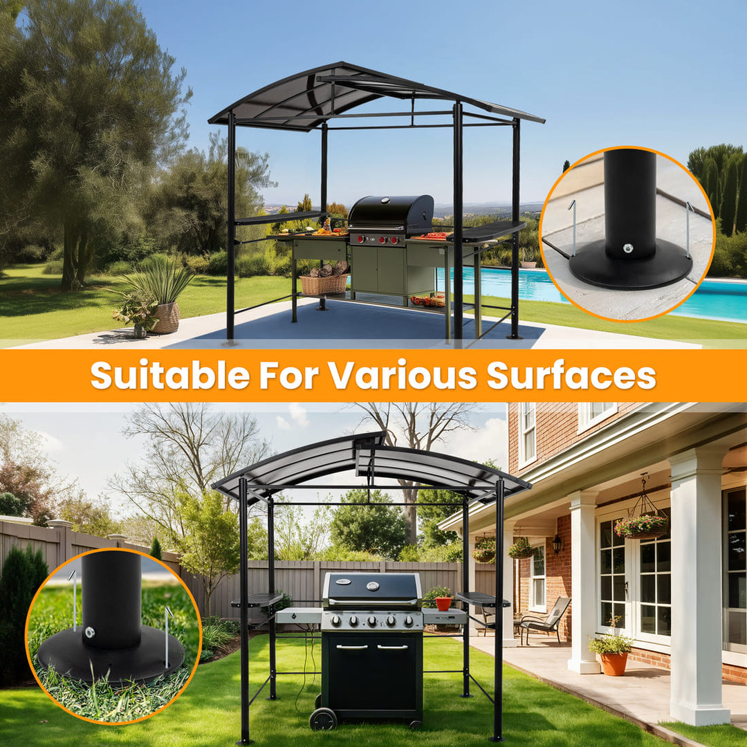 Pamapic Hardtop Grill Gazebo Canopy with 2-Tier Roof and Shelves