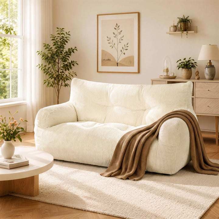 2-Person Bean Bag Sofa Chair, 63" Wide Corduroy with Memory Foam