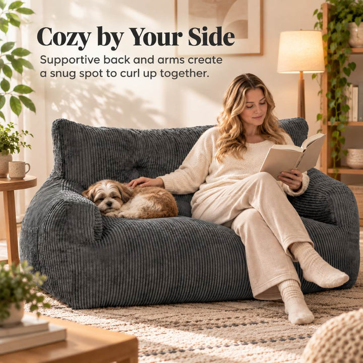 Pamapic Pro Bean Bag Sofa for You & Your Dog, Cozy Low-Profile Cuddle Lounge