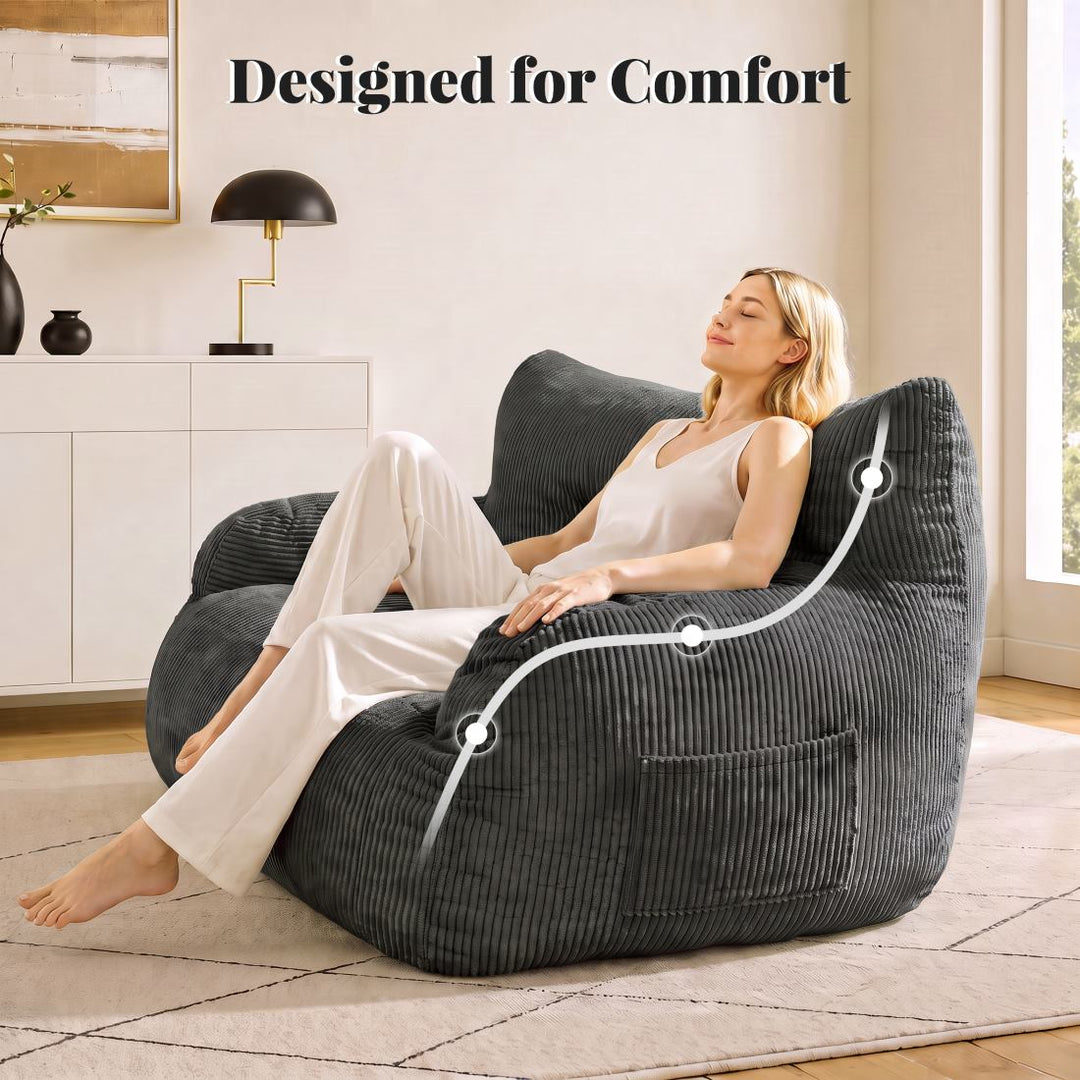 2-Person Bean Bag Sofa Chair, 63" Wide Corduroy with Memory Foam