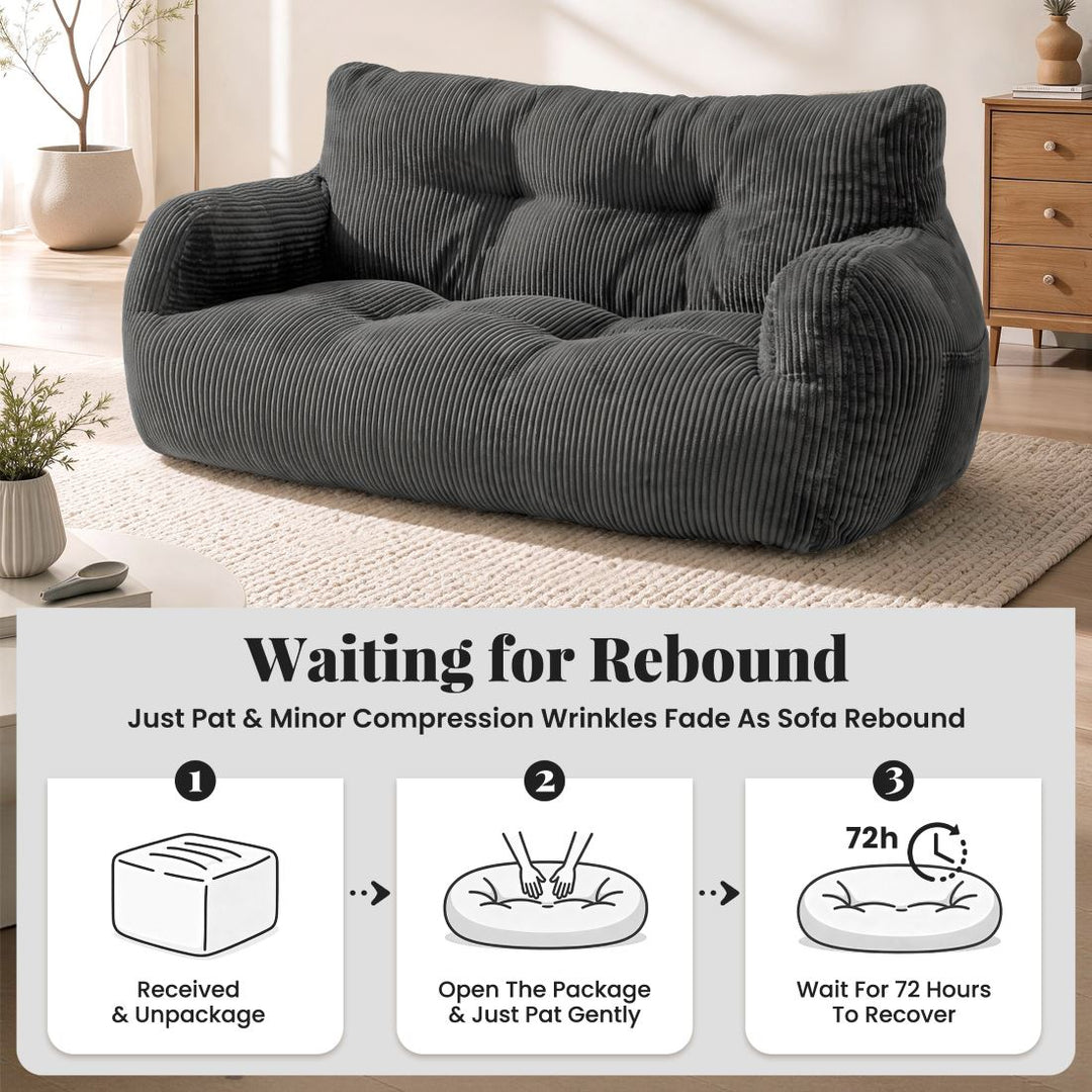 2-Person Bean Bag Sofa Chair, 63" Wide Corduroy with Memory Foam