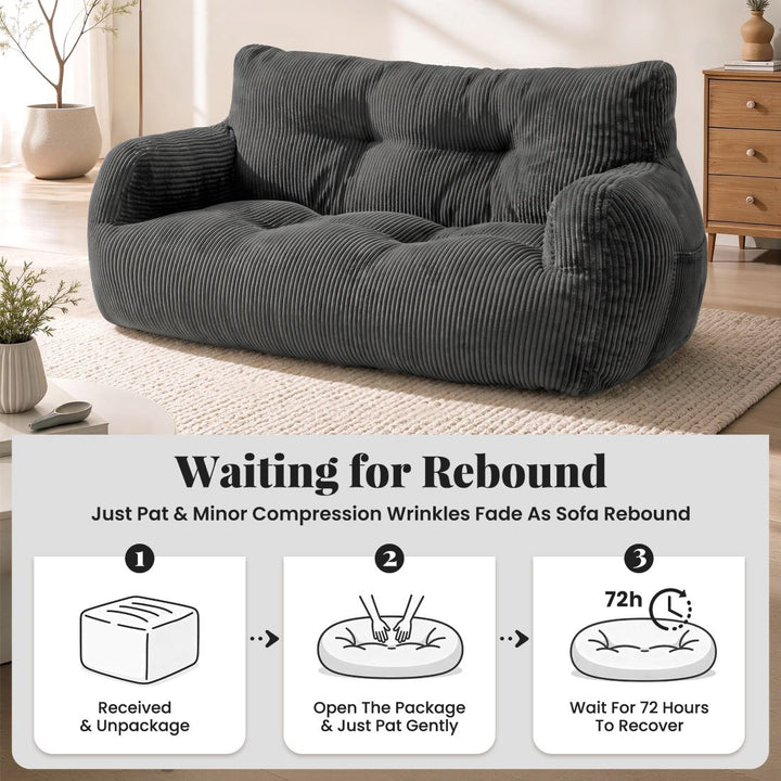 2-Person Bean Bag Sofa Chair, 63" Wide Corduroy with Memory Foam