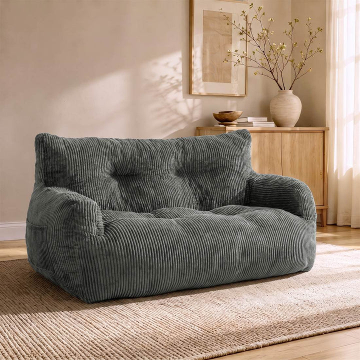 2-Person Bean Bag Sofa Chair, 63" Wide Corduroy with Memory Foam