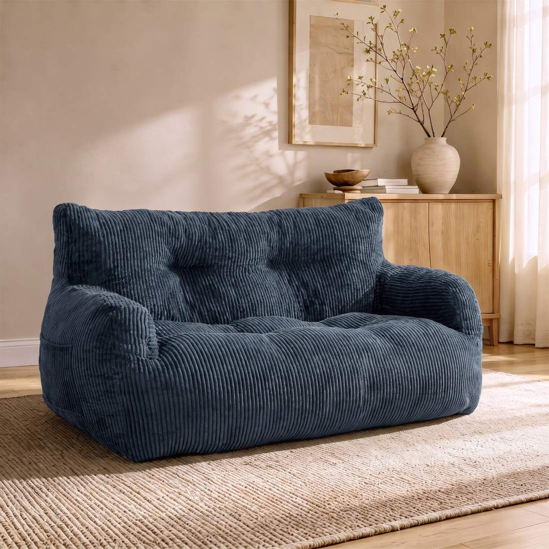 2-Person Bean Bag Sofa Chair, 63" Wide Corduroy with Memory Foam