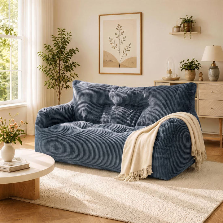 2-Person Bean Bag Sofa Chair, 63" Wide Corduroy with Memory Foam