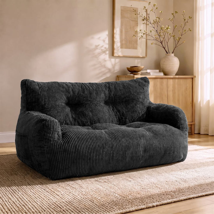 2-Person Bean Bag Sofa Chair, 63" Wide Corduroy with Memory Foam