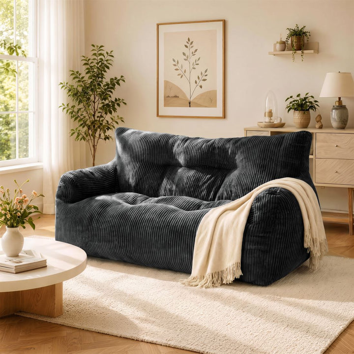2-Person Bean Bag Sofa Chair, 63" Wide Corduroy with Memory Foam