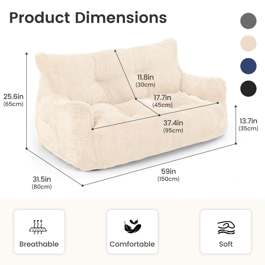 Pamapic 2-Person Bean Bag Sofa, 59"-61" Small-Space Loveseat