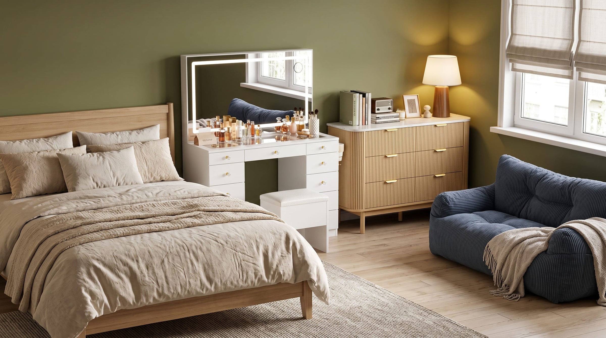 Pamapic vanity，Pamapic bean bag，Pamapic Curved Fluted 6-Drawer Dresser