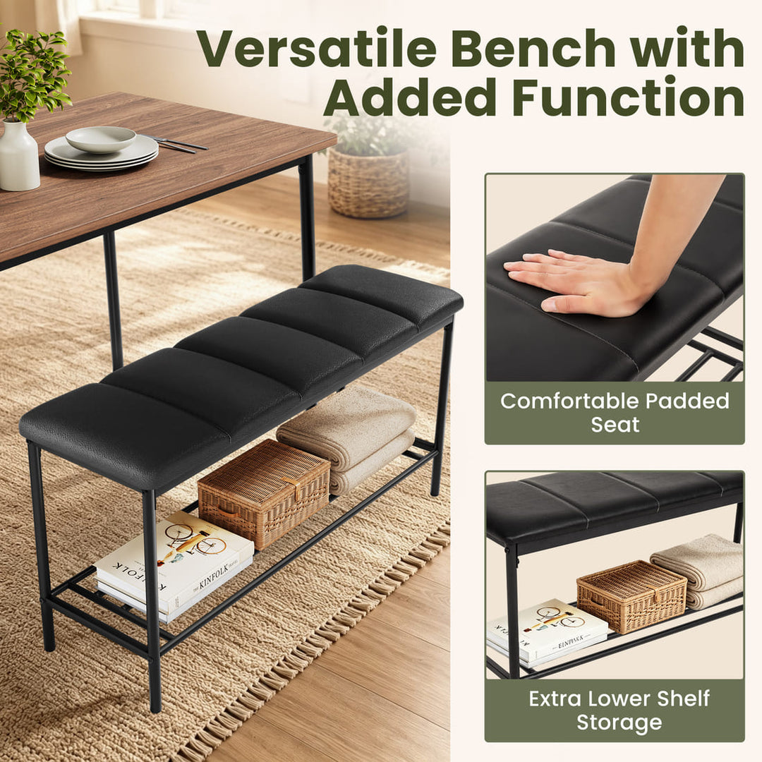 Dining Table Set for 4, Upholstered Chairs & Storage Bench