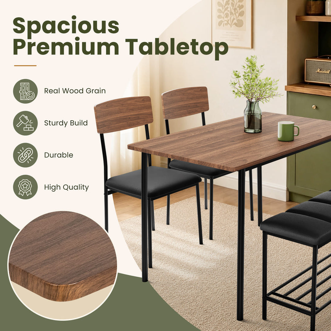 Dining Table Set for 4, Upholstered Chairs & Storage Bench