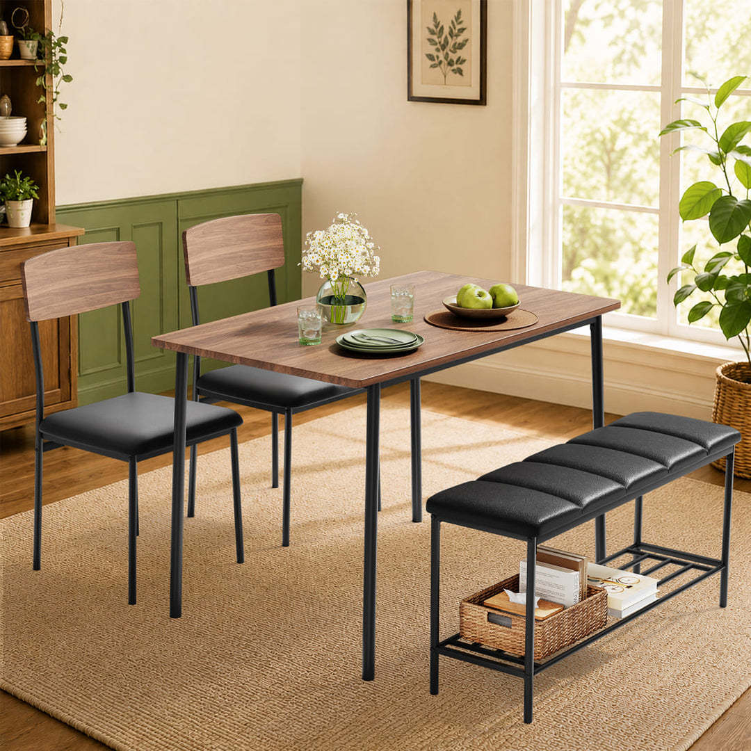 Dining Table Set for 4, Upholstered Chairs & Storage Bench