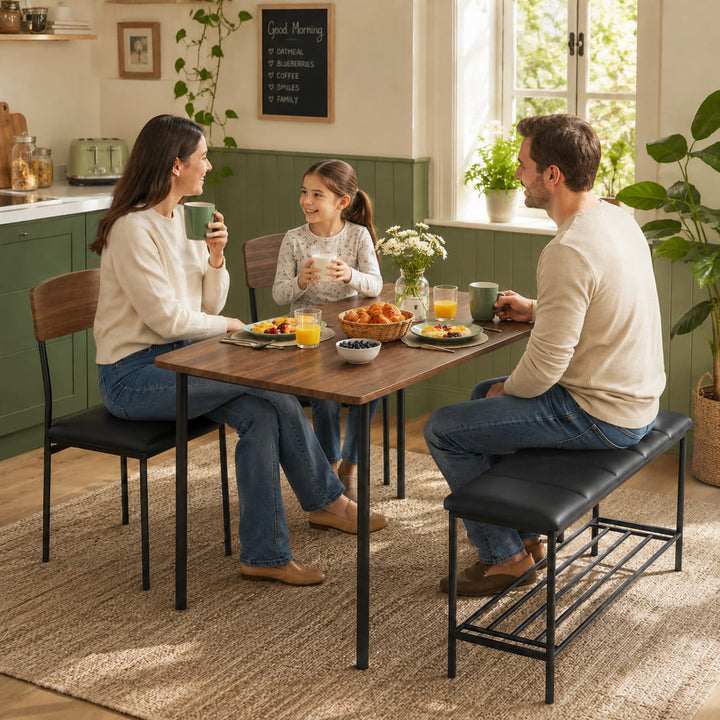 Dining Table Set for 4, Upholstered Chairs & Storage Bench