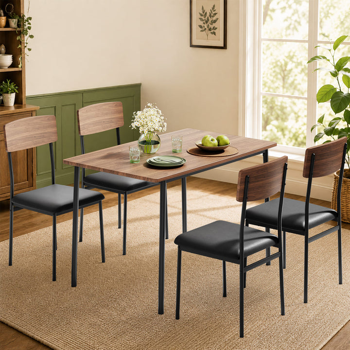 Dining Table Set for 4, Upholstered Chairs & Storage Bench
