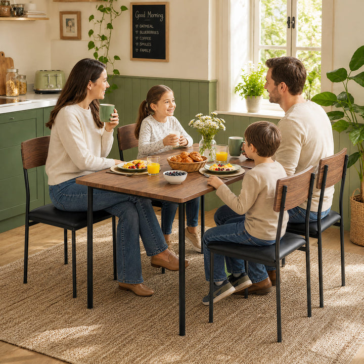 Dining Table Set for 4, Upholstered Chairs & Storage Bench