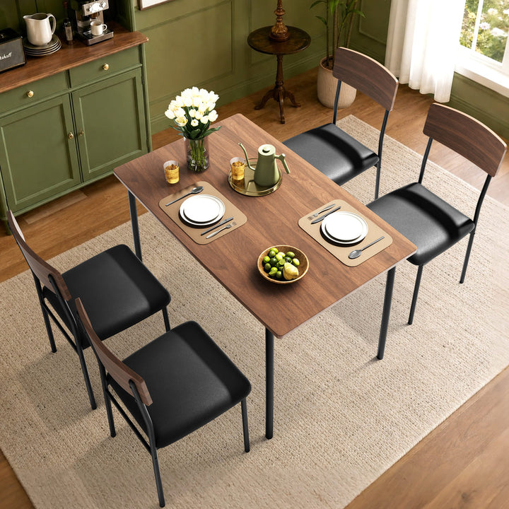 Dining Table Set for 4, Upholstered Chairs & Storage Bench