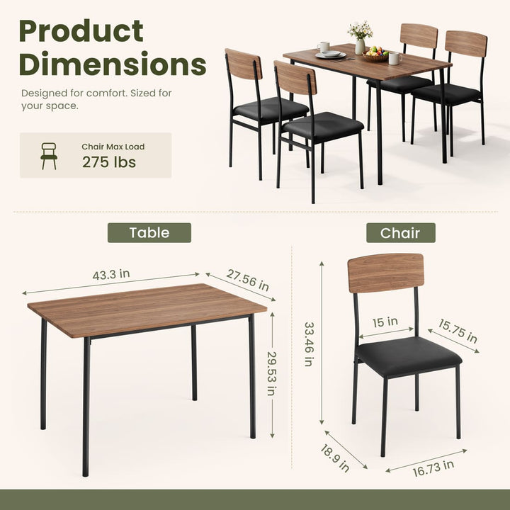 Dining Table Set for 4, Upholstered Chairs & Storage Bench
