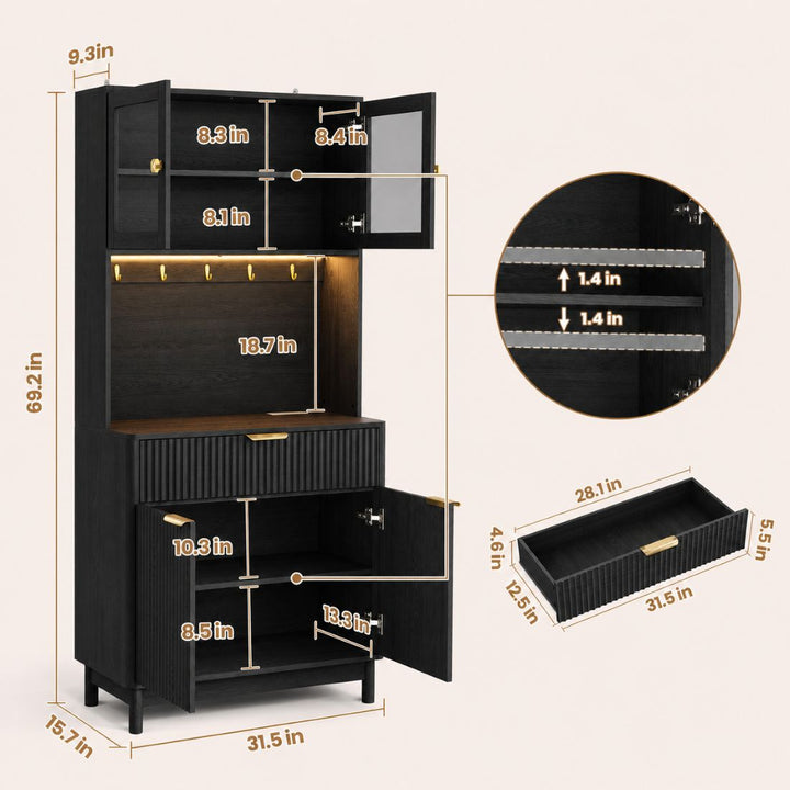 2-Door Fluted Kitchen Hutch