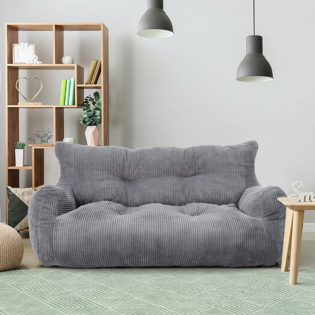 2-Person Bean Bag Sofa Chair, 63" Wide Corduroy with Memory Foam