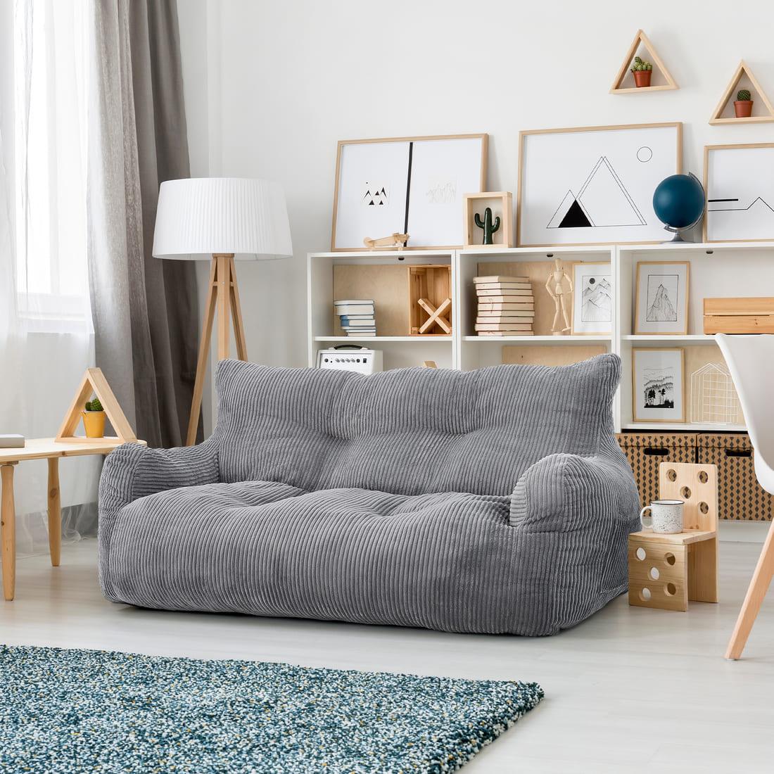 2 Person Bean Bag Sofa Chair 63" Wide Corduroy Memory Foam