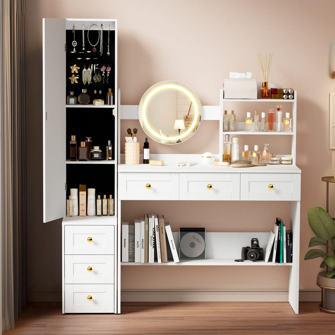Pamapic Makeup Vanity Desk with Full-Length Mirror, 6 Drawers & LED Lights