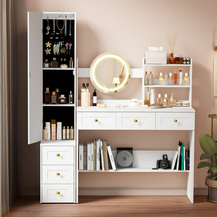 Pamapic Makeup Vanity Desk with Full-Length Mirror, 6 Drawers & LED Lights