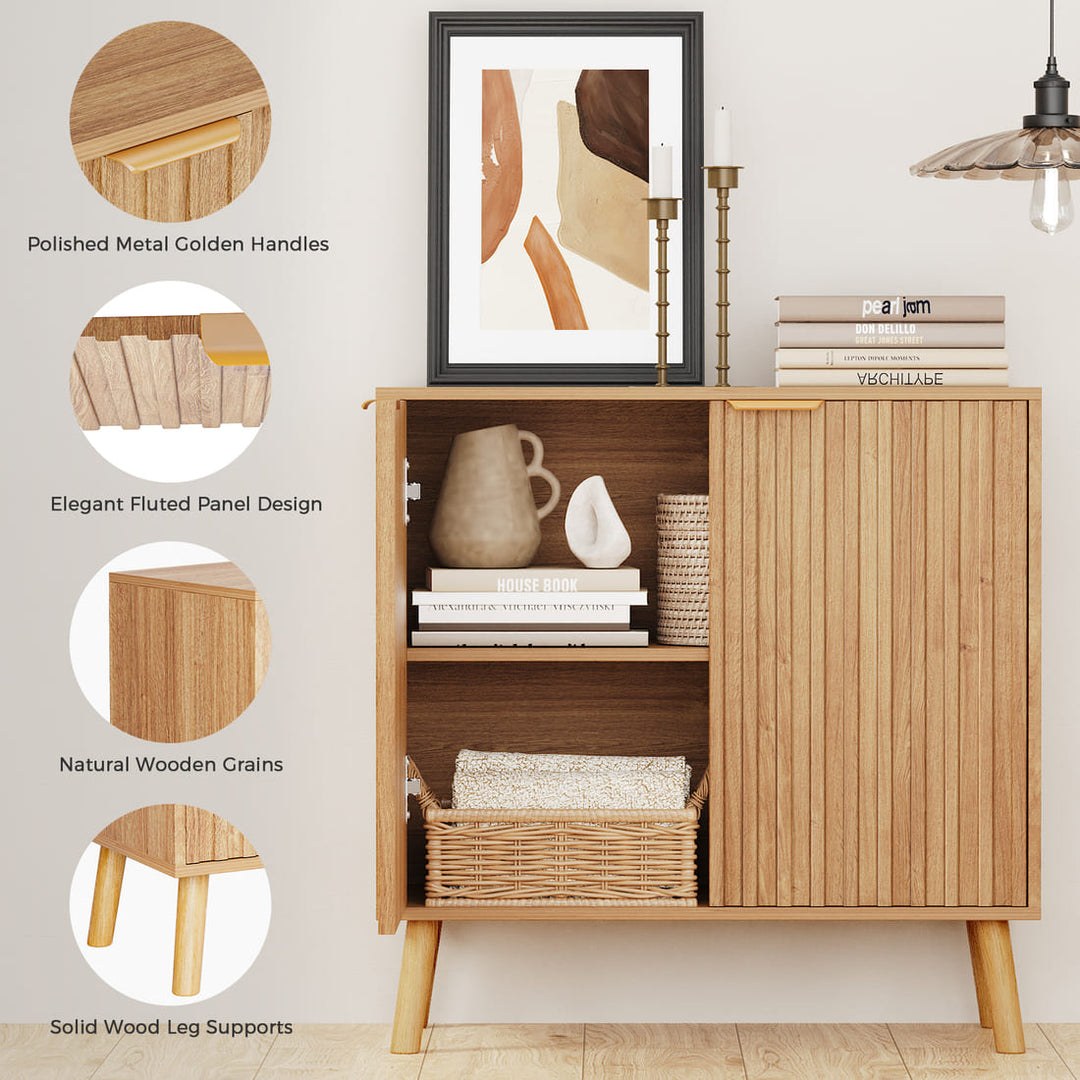 Pamapic Fluted Sideboard Cabinet with Adjustable Shelves for Living Room, Hallway, Entryway, Dining Room, Oak