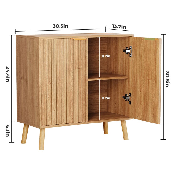Pamapic Fluted Sideboard Cabinet with Adjustable Shelves for Living Room, Hallway, Entryway, Dining Room, Oak