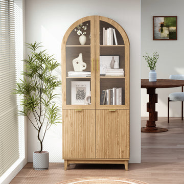 Arched Storage Cabinet with Glass Doors