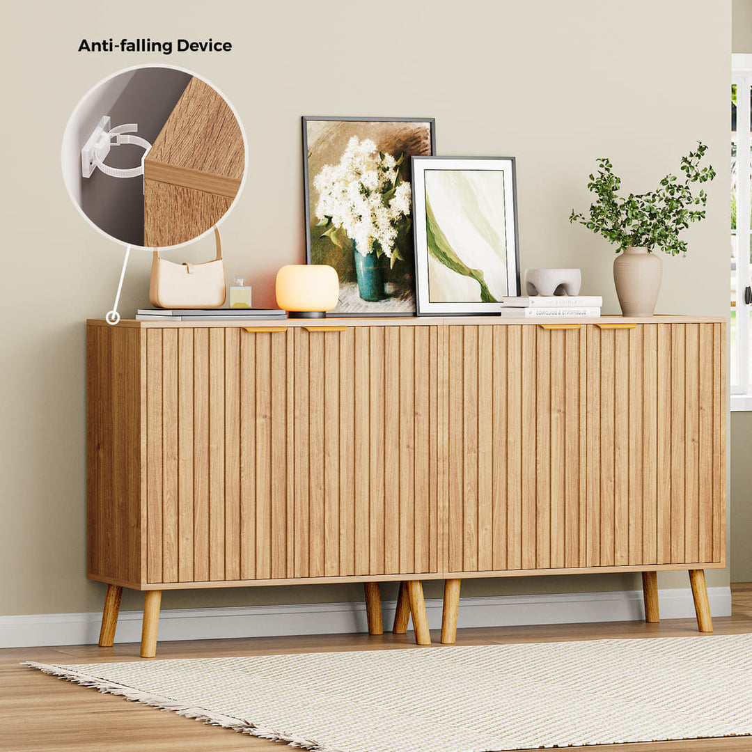 Pamapic Fluted Sideboard Cabinet with Adjustable Shelves for Living Room, Hallway, Entryway, Dining Room, Oak