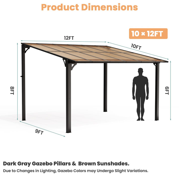 Pamapic Aera wall-mounted lean-to gazebo with 10 x 12 ft product dimensions