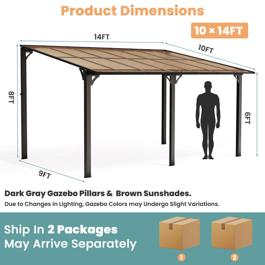 Pamapic Aera wall-mounted lean-to gazebo with 10 x 14 ft product dimensions