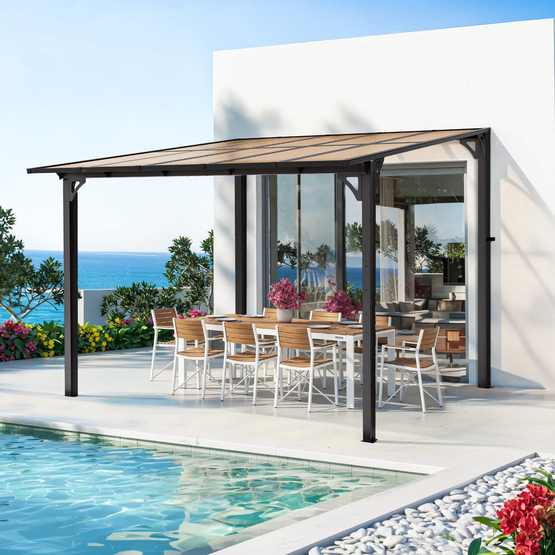 Pamapic Wall Mounted Hardtop Gazebo, Lean-to Patio Awning with Aluminum Frame and Uv-Resistant Polycarbonate Roof