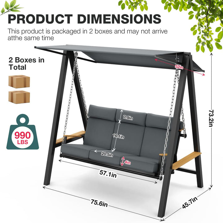 Product dimensions for the Pamapic Forge 3-seat patio swing