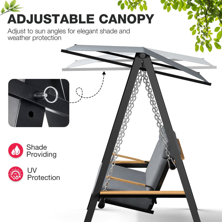 Adjustable canopy on the Pamapic Forge 3-seat patio swing for outdoor shade
