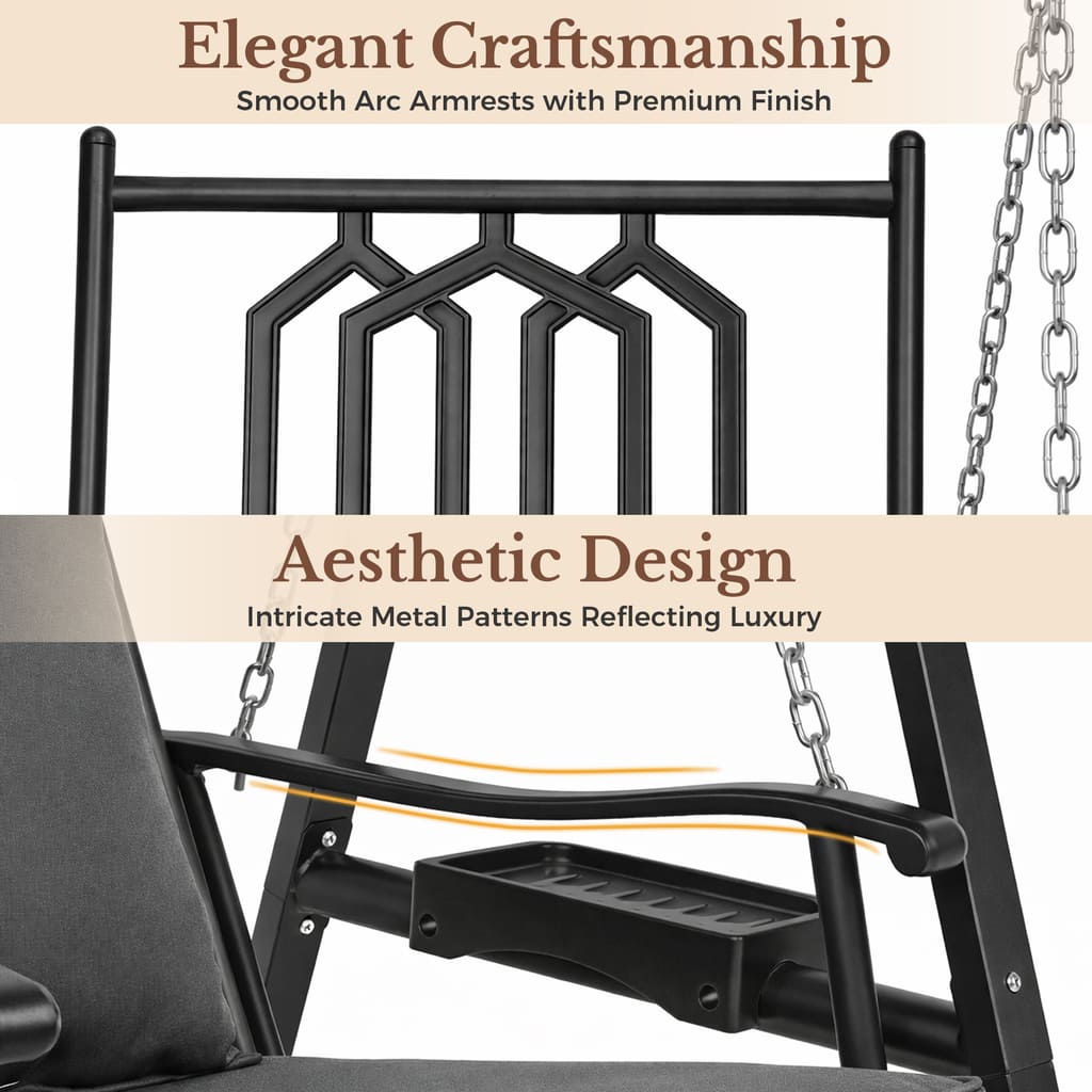 Elegant craftsmanship and frame design of the Pamapic porch swing chair