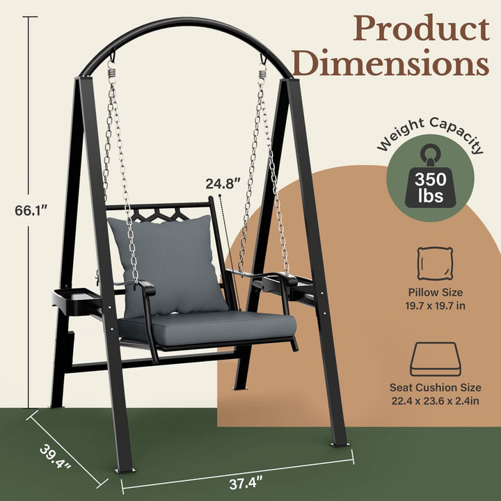 Dimensions of the Pamapic 1-seat porch swing chair with frame and cushion