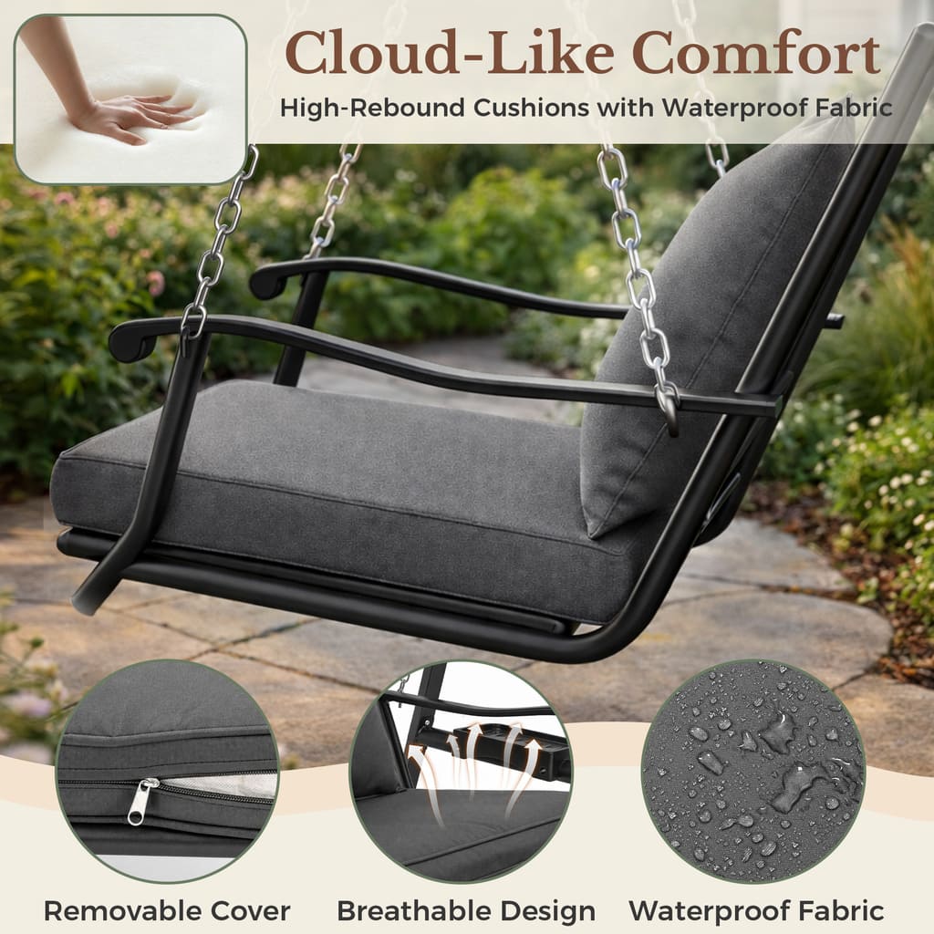 Soft cushioned comfort on the Pamapic 1-seat porch swing chair