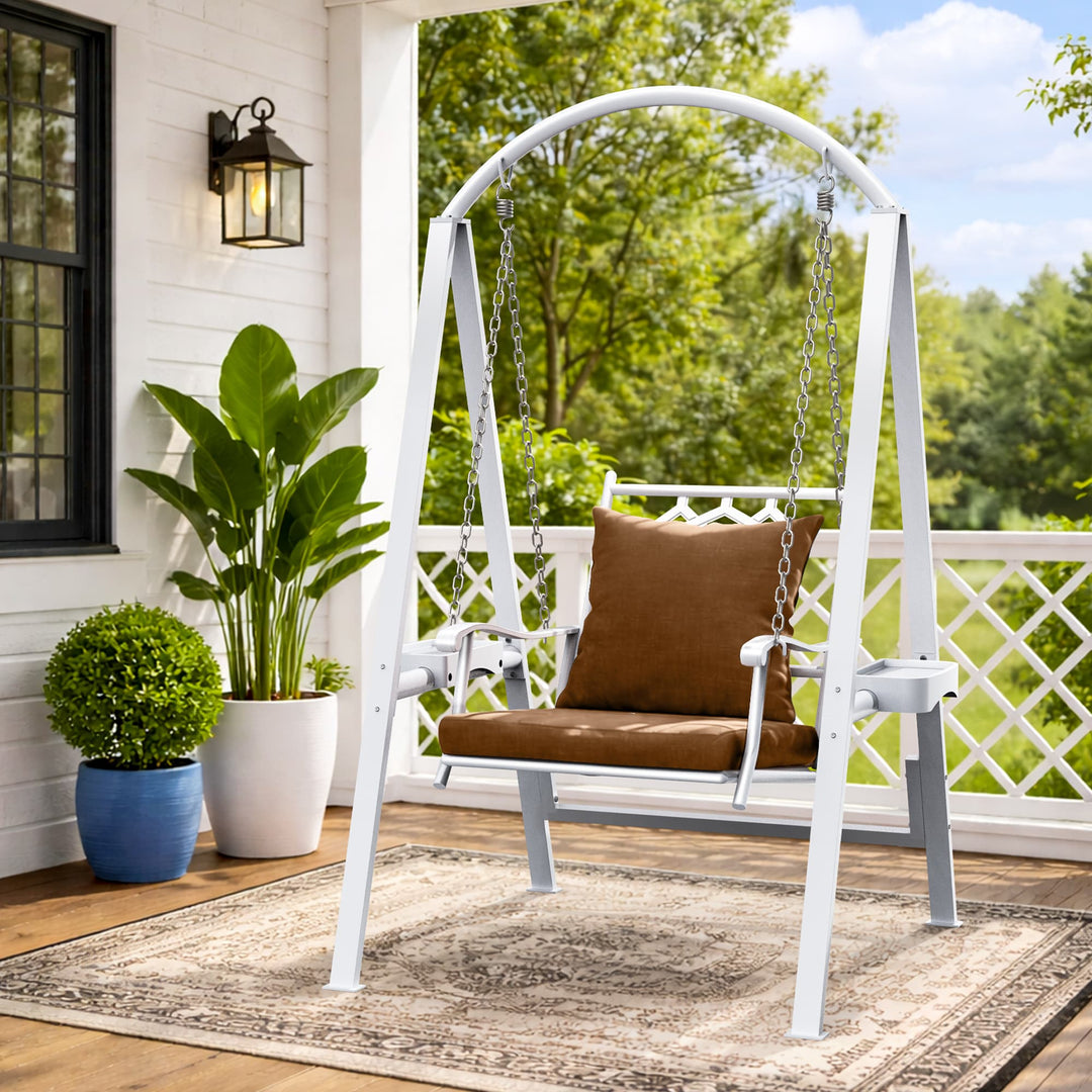 Pamapic 1-seat porch swing chair with cushion in an outdoor setting