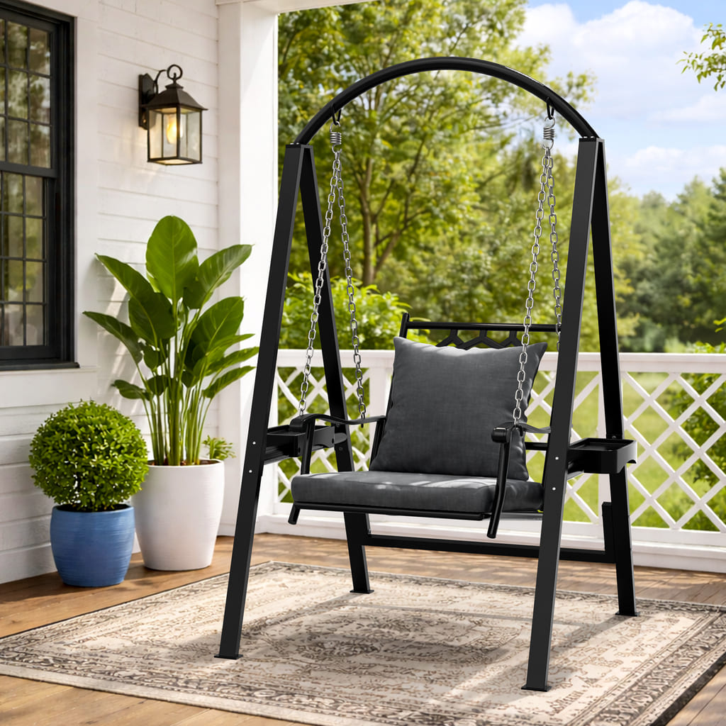Pamapic 1-seat porch swing chair with cushion in an outdoor setting