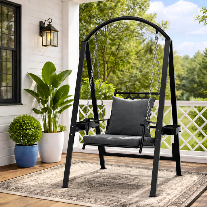 Pamapic 1-seat porch swing chair with cushion in an outdoor setting