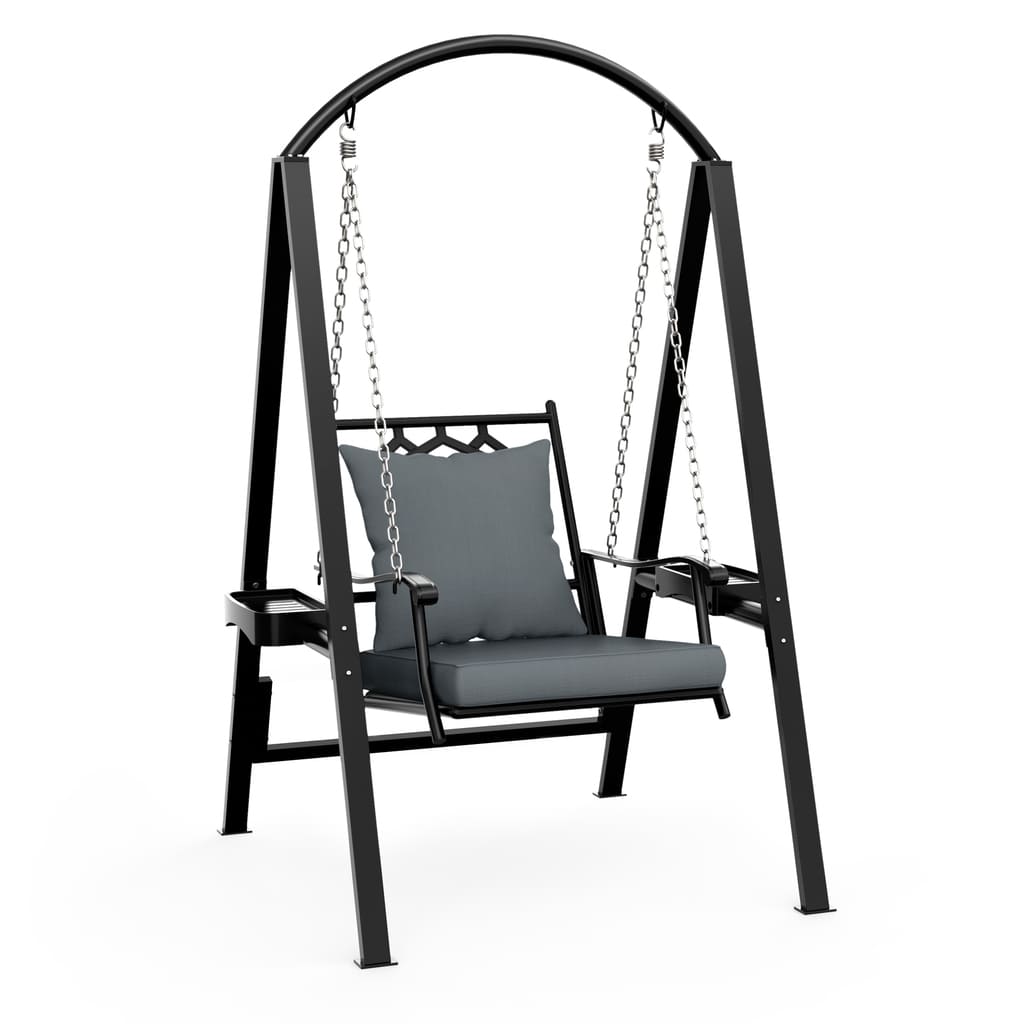 Front view of the Pamapic 1-seat porch swing chair with cushion and frame