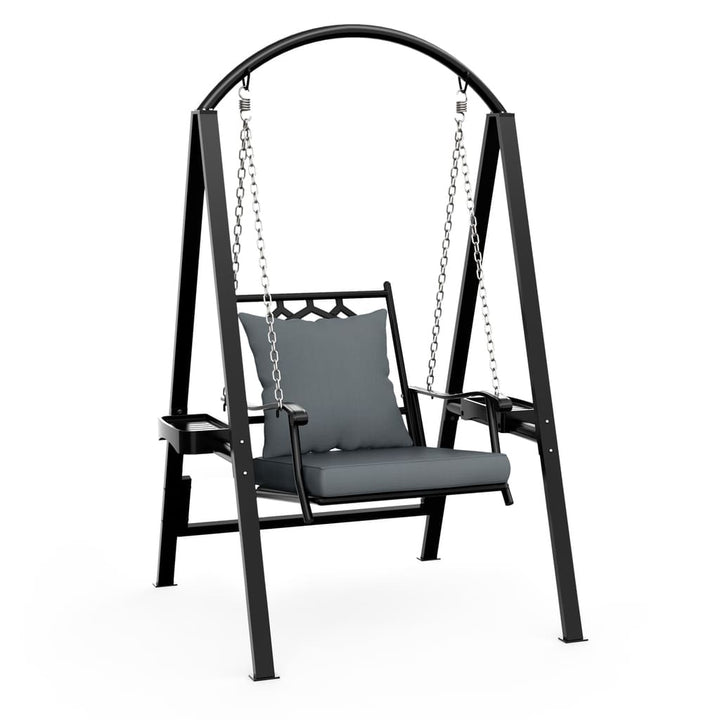 Front view of the Pamapic 1-seat porch swing chair with cushion and frame