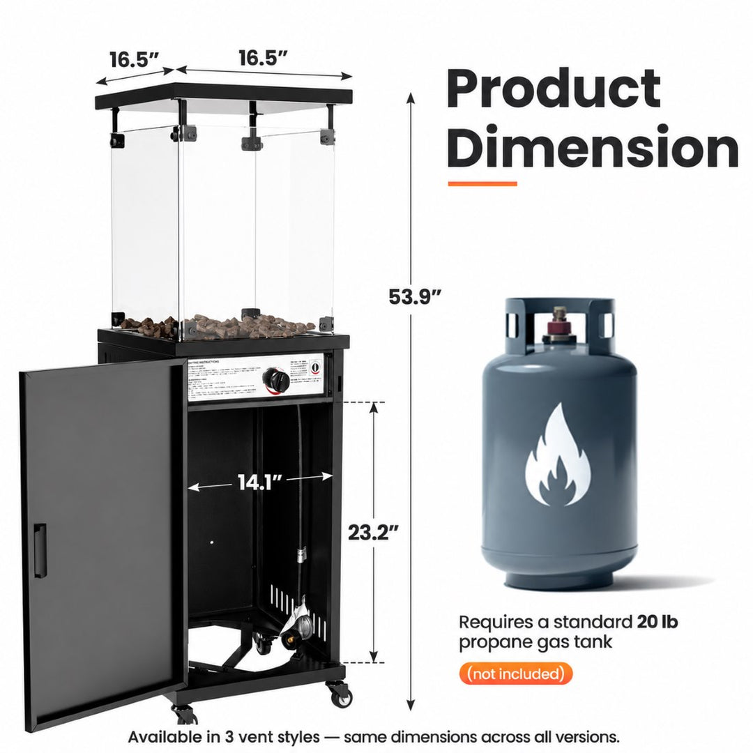 41,000 BTU Propane Patio Heater, Pyra Base with Wheels, CSA Certified