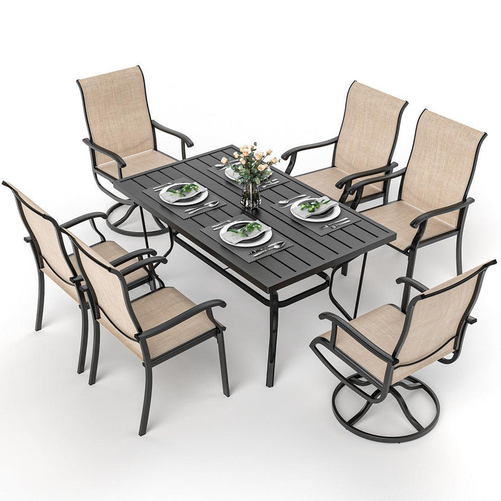 Pamapic Textilene Dining Table with 2 Swivel Chairs (7 Pieces)