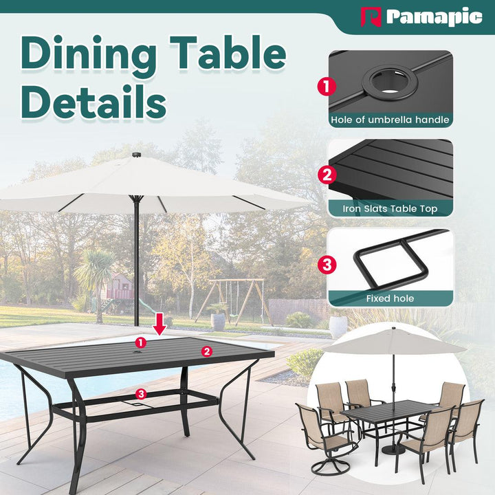 Pamapic Textilene Dining Table with 2 Swivel Chairs (7 Pieces)