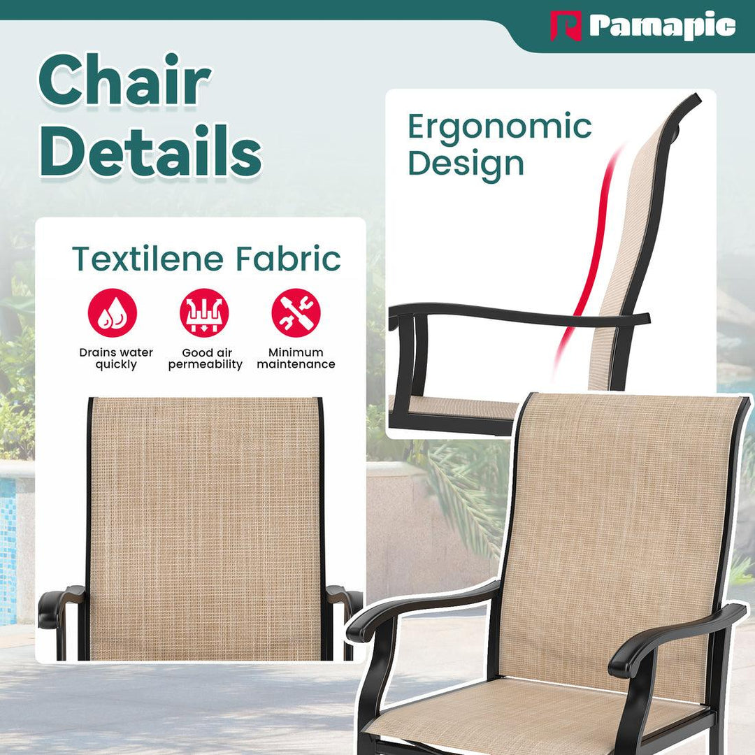 Pamapic Textilene Dining Table with 2 Swivel Chairs (7 Pieces)