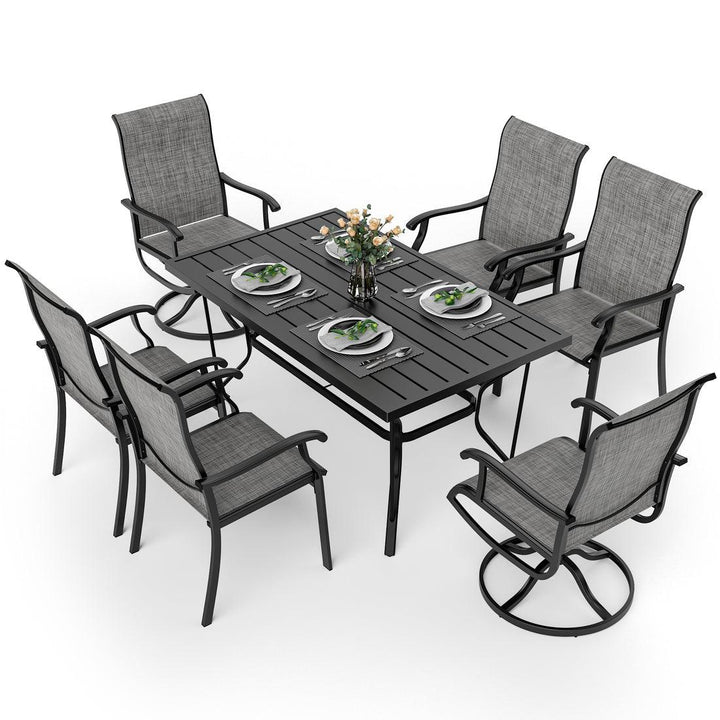 Pamapic Textilene Dining Table with 2 Swivel Chairs (7 Pieces)